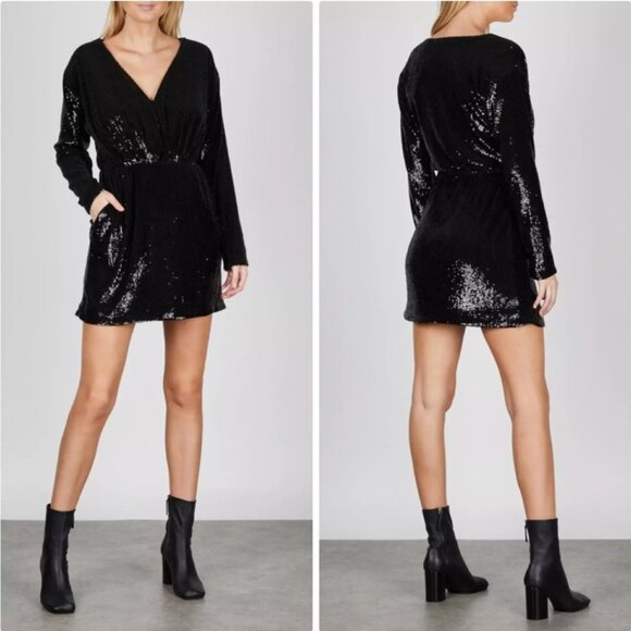 Anine Bing Elena Black Sequin Mini Dress Large Size Medium - Picture 2 of 10